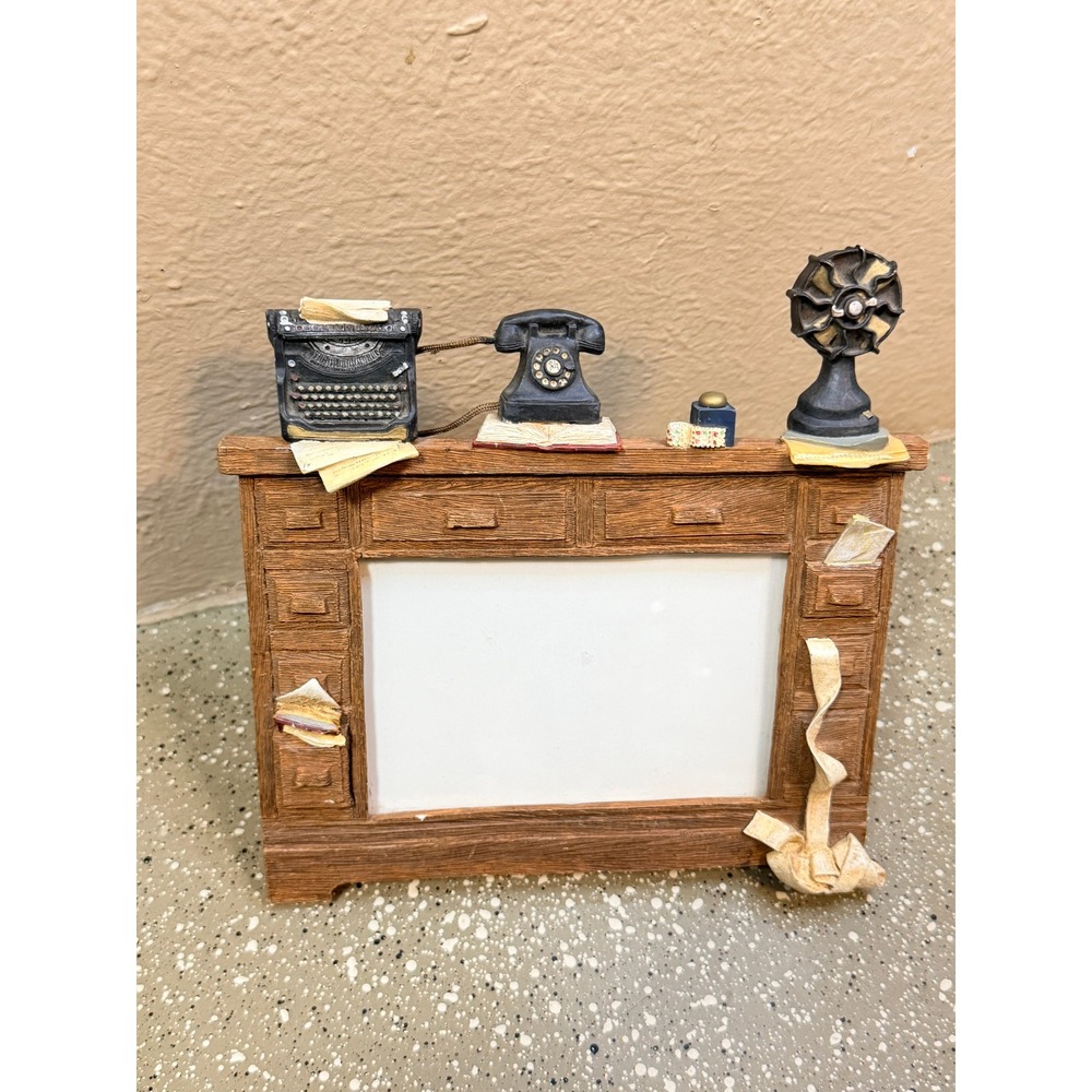Vintage Style Roll Top Desk Picture Frame Typewriter Rotary Phone 3D Resin 5x3.5